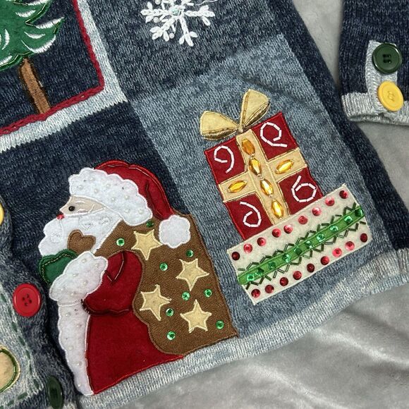 Vtg Tiara International Christmas Sweater Women Button Cardigan holiday party - Picture 8 of 13